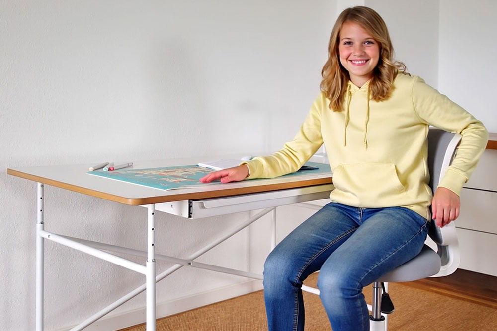 mitwachsender Kinderschreibtisch KINTO / SALTO Kindermöbel München / Eiermann-Tisch